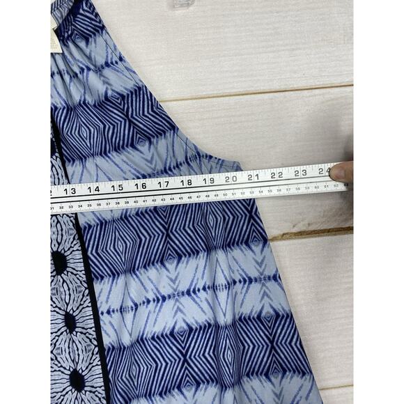 Chicos Dress Sz 3 US XL 16 Blue Patchwork Jersey Knit A Line Midi Keyhole Cruise - Picture 3 of 8